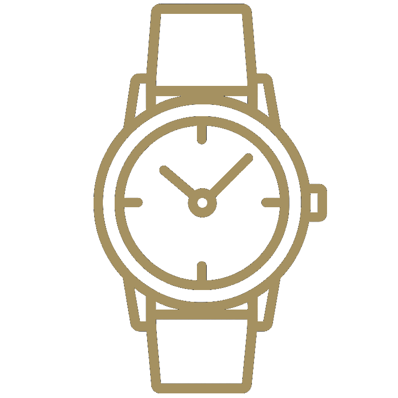Gold watch outline on a white background