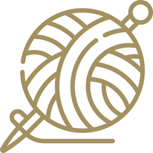 Gold yarn ball icon on a white background