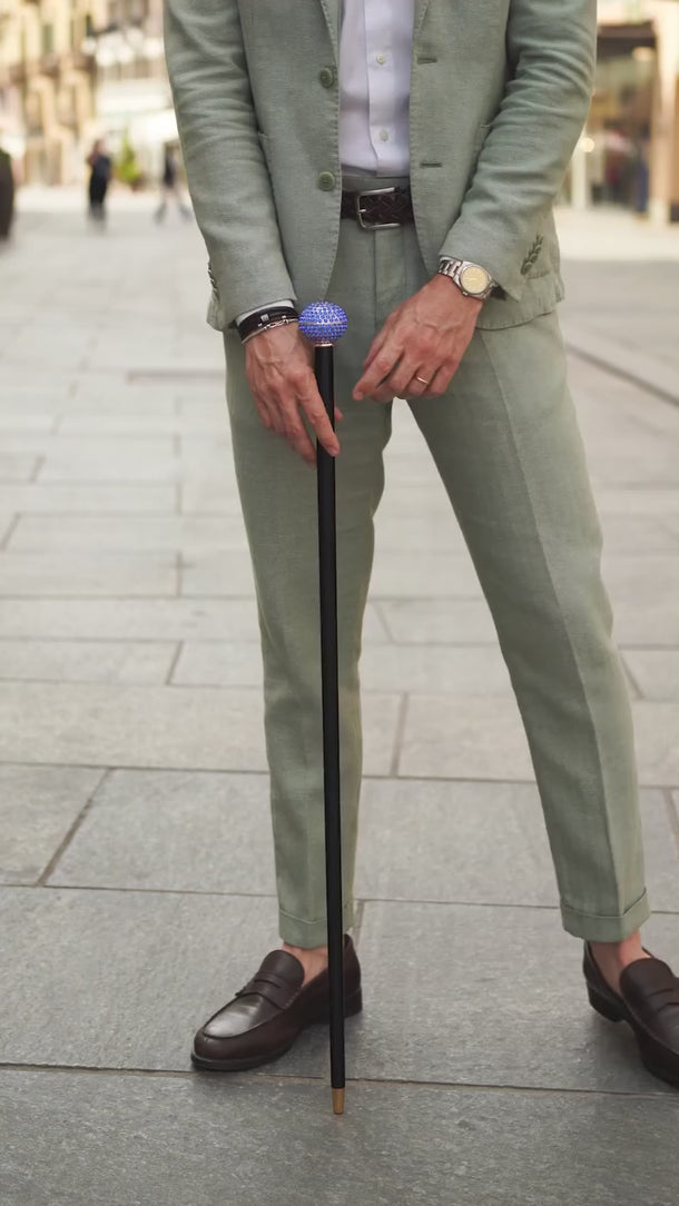Gold-Plated Walking Cane with Elegant Blue Knob Handle